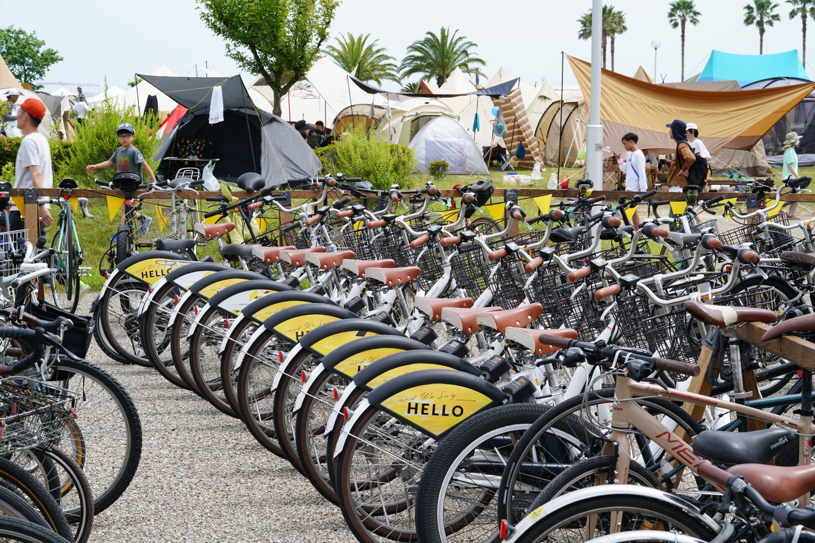 HELLO CYCLINGのシェアサイクルを使って森、道、市場へ行く方法