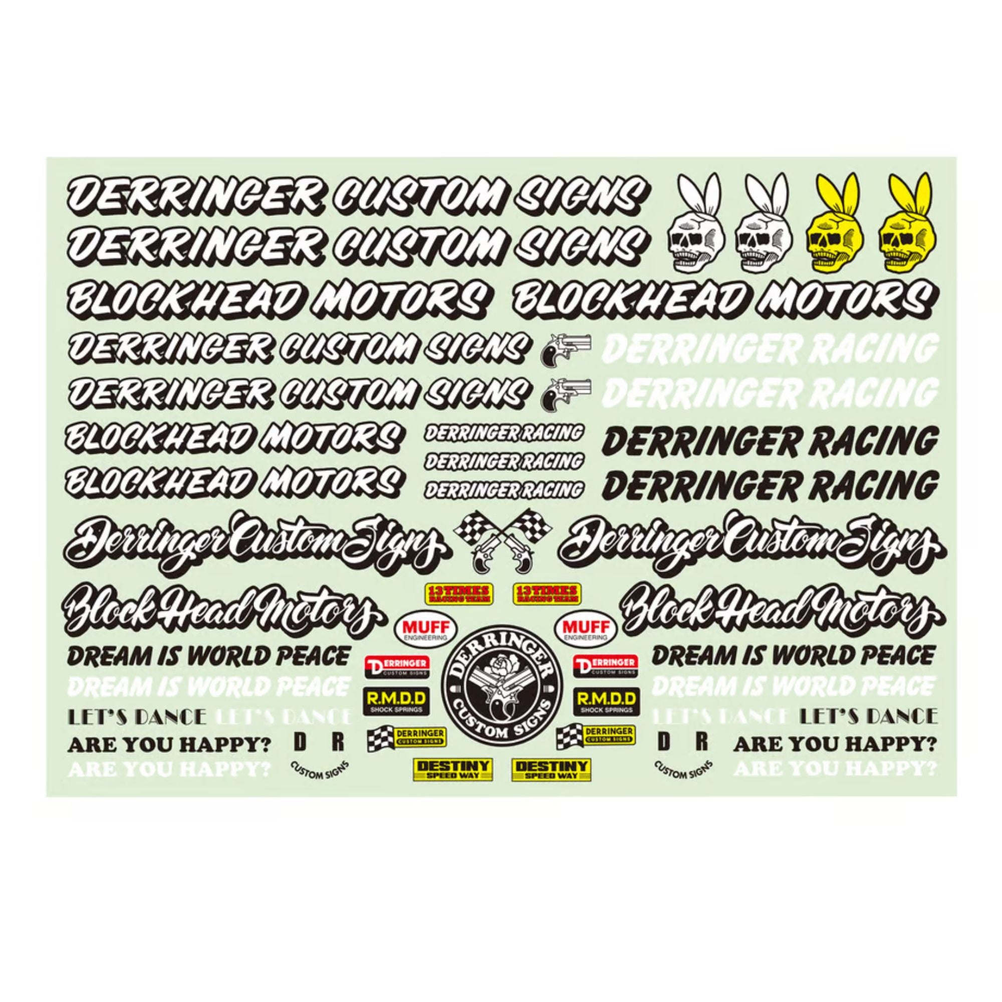 BLOCKHEAD MOTORS Derringer Custom Signs x BLOCKHEAD MOTORS Collaboration Decal Sheet