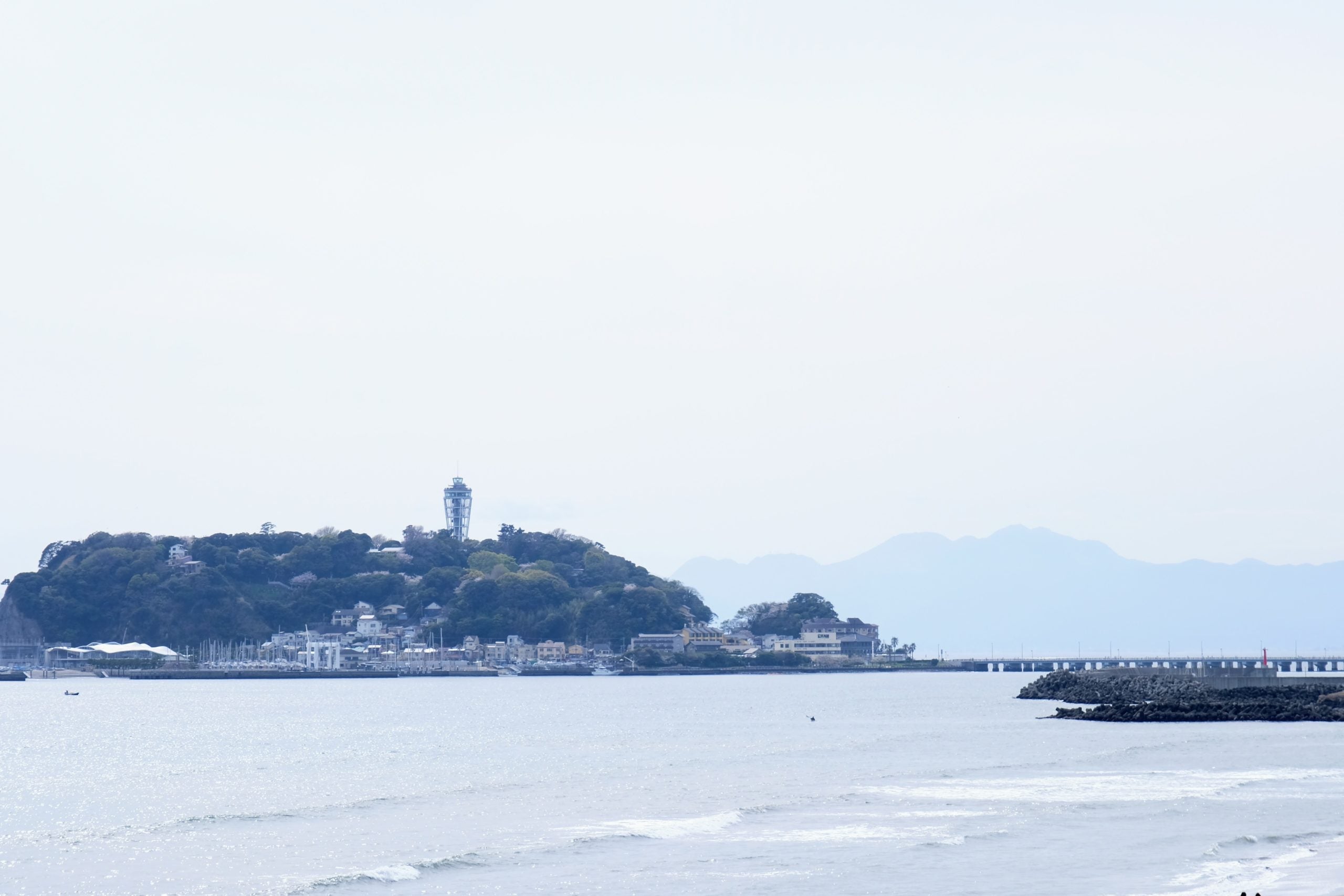 【今シーズン初の生足ビブショーツ】江ノ島が見えてきた。