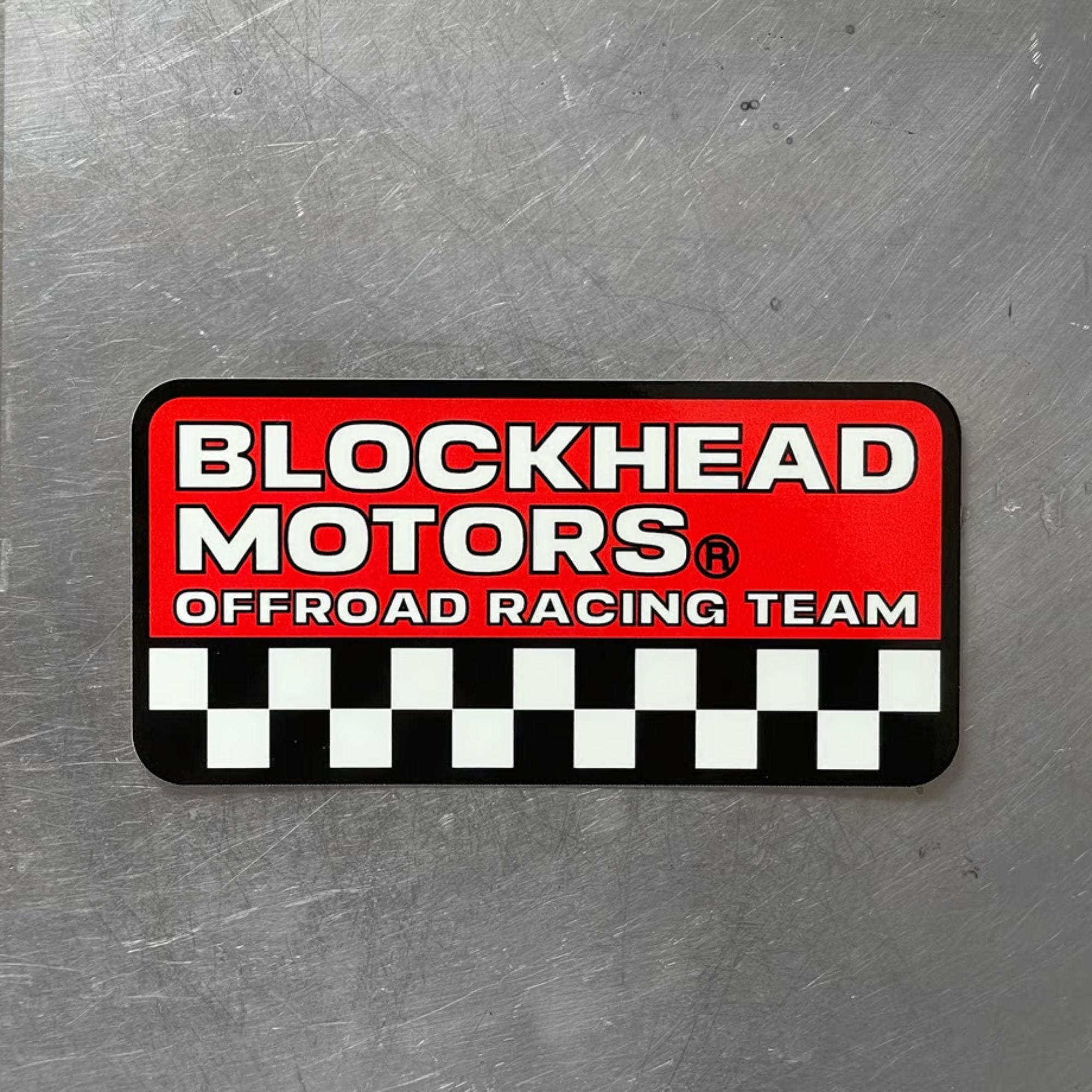 BLOCKHEAD MOTORS BHM Red & Checkered Sticker