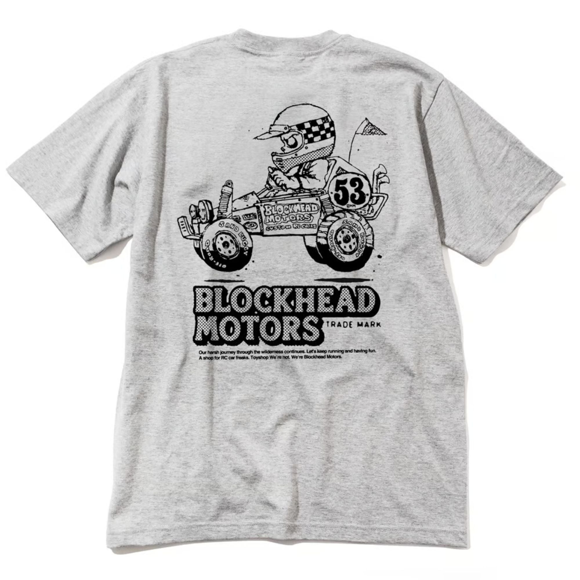 BLOCKHEAD MOTORS Comical Buggy T-shirt (Gray)