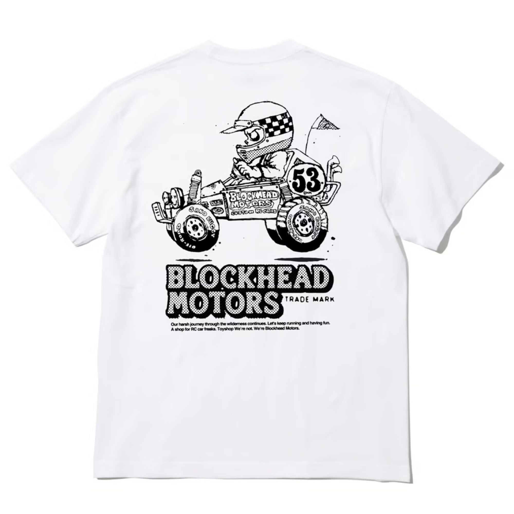 BLOCKHEAD MOTORS Comical Buggy T-shirt (White)