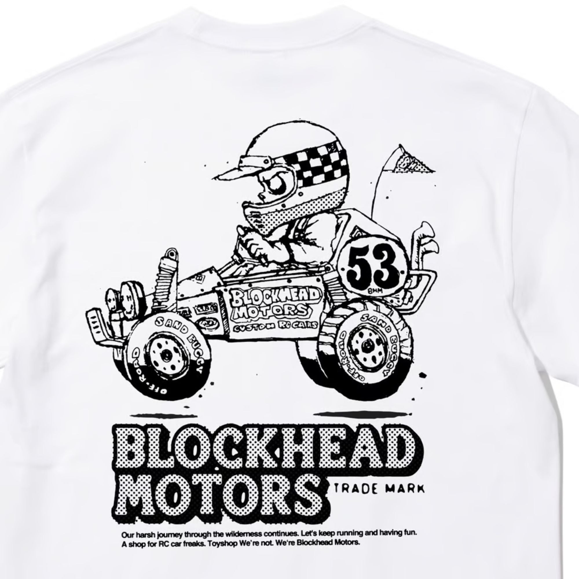 BLOCKHEAD MOTORS Comical Buggy T-shirt (White)