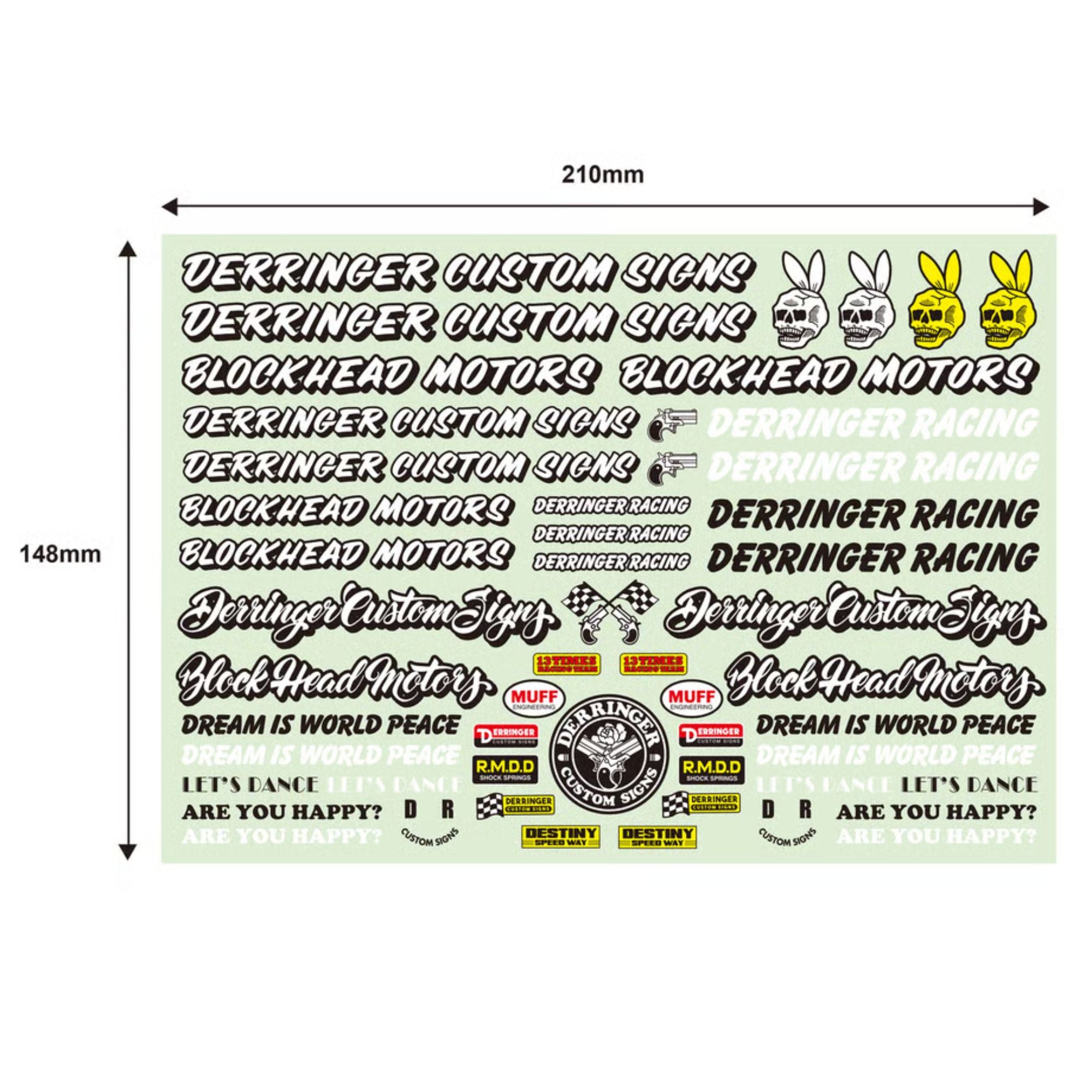 BLOCKHEAD MOTORS Derringer Custom Signs x BLOCKHEAD MOTORS Collaboration Decal Sheet