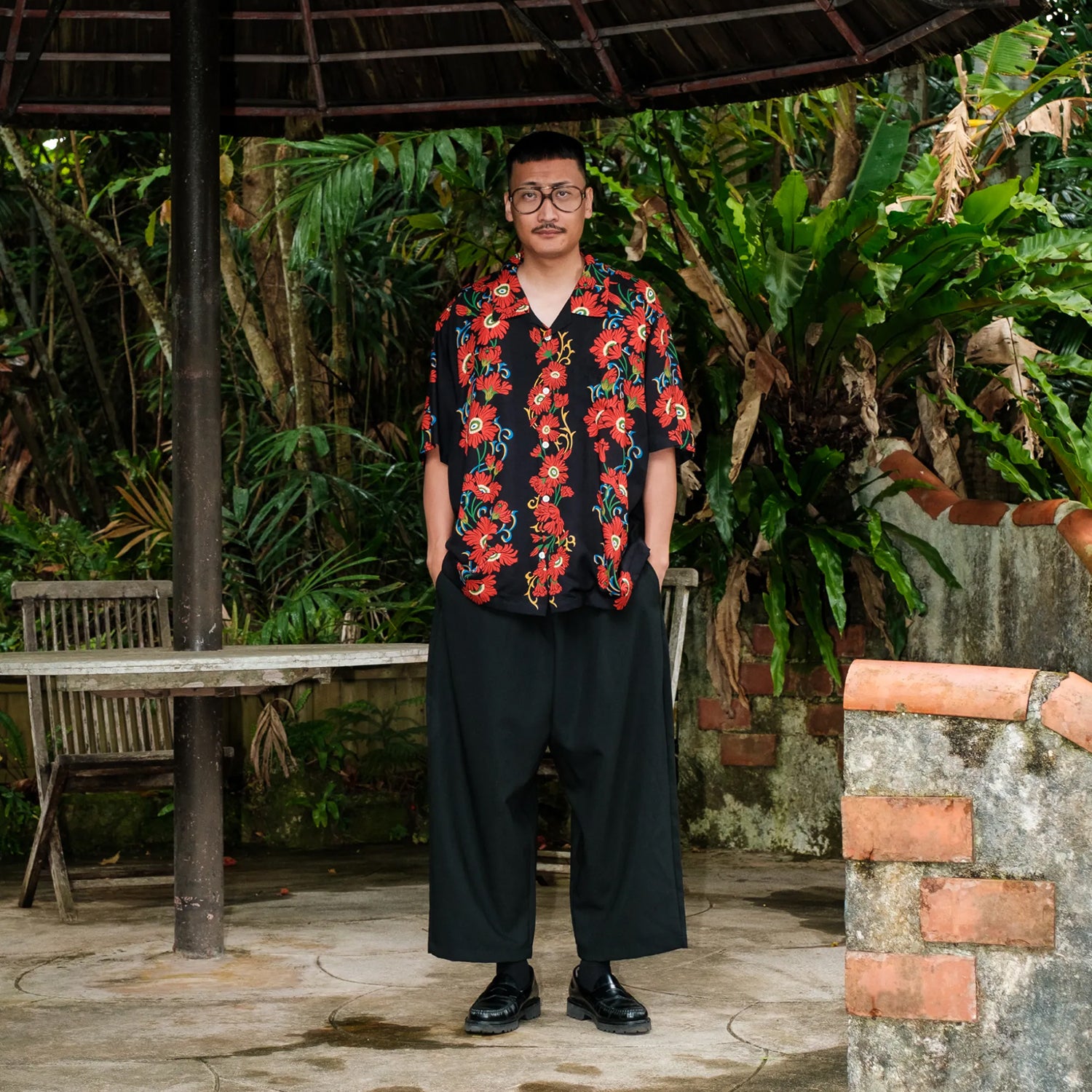 Eanbe Aloha Shirt / LAKUEN ROSE Black